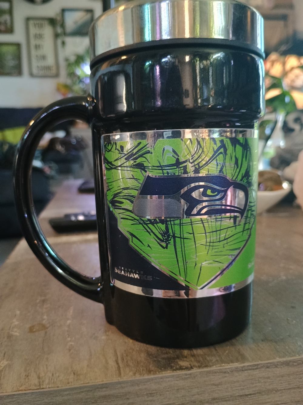 Seattle Seahawks Travel Mug Ceramic Insulated Lidded NFL Football Coffee Cup